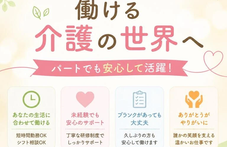 あなたのペースで働ける介護の世界へ - パートでも安心して活躍！