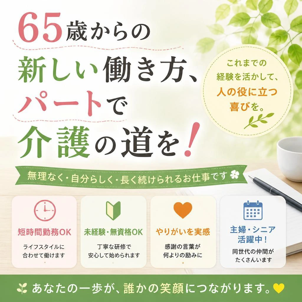 65歳からの新しい働き方、パートで介護の道を！