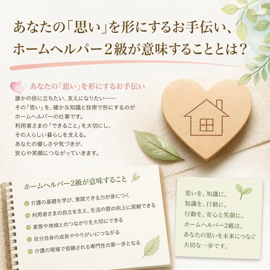 あなたの「思い」を形にするお手伝い、ホームヘルパー2級が意味することとは？