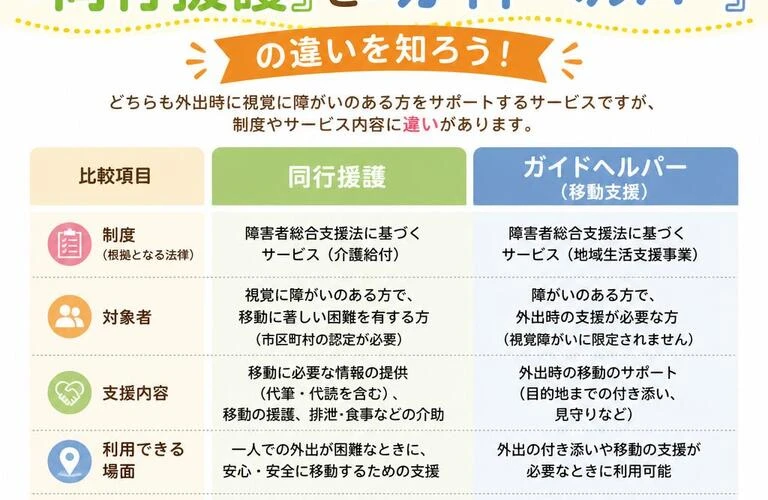 あなたの笑顔を支える「同行援護」と「ガイドヘルパー」の違いを知ろう！