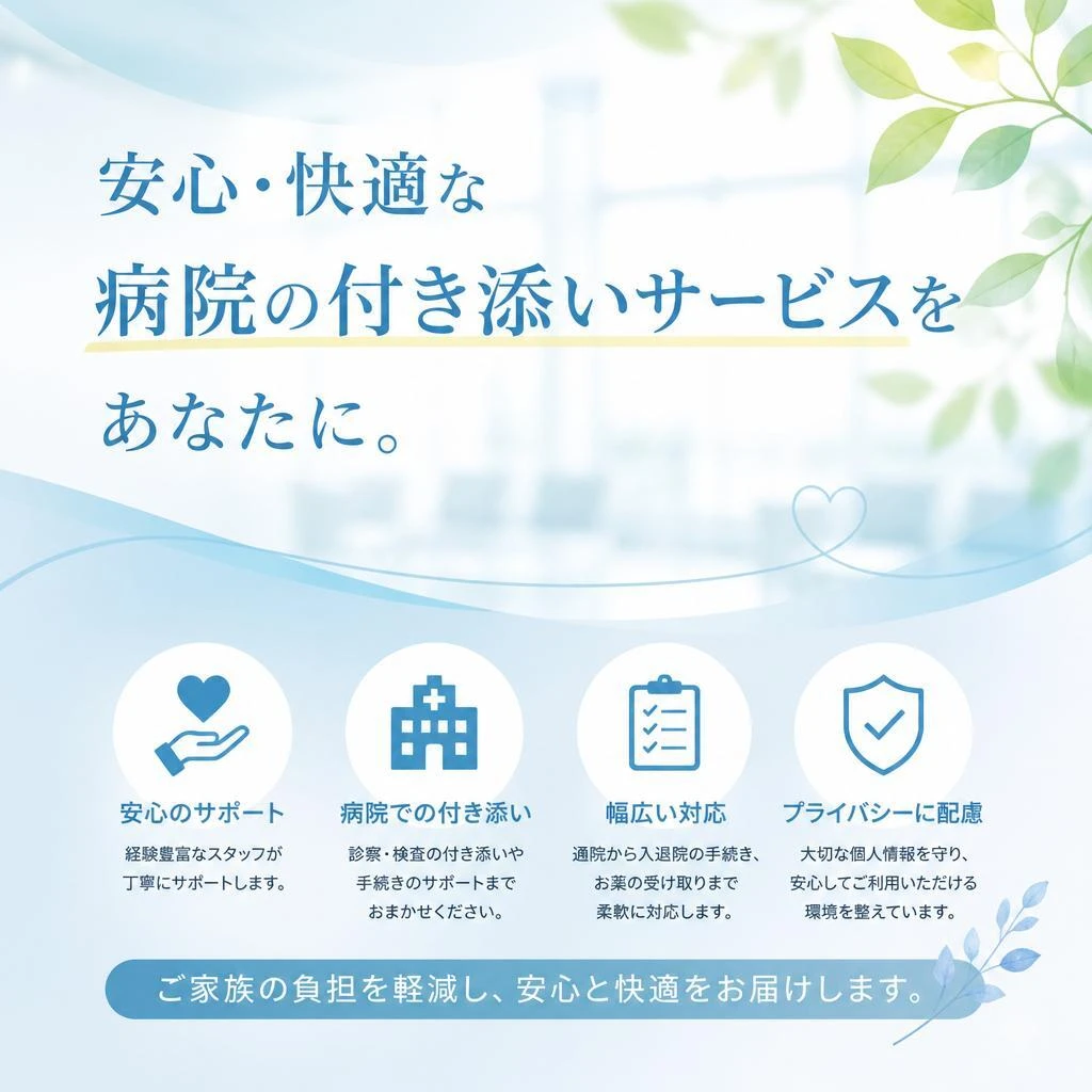 安心・快適な病院の付き添いサービスをあなたに。
