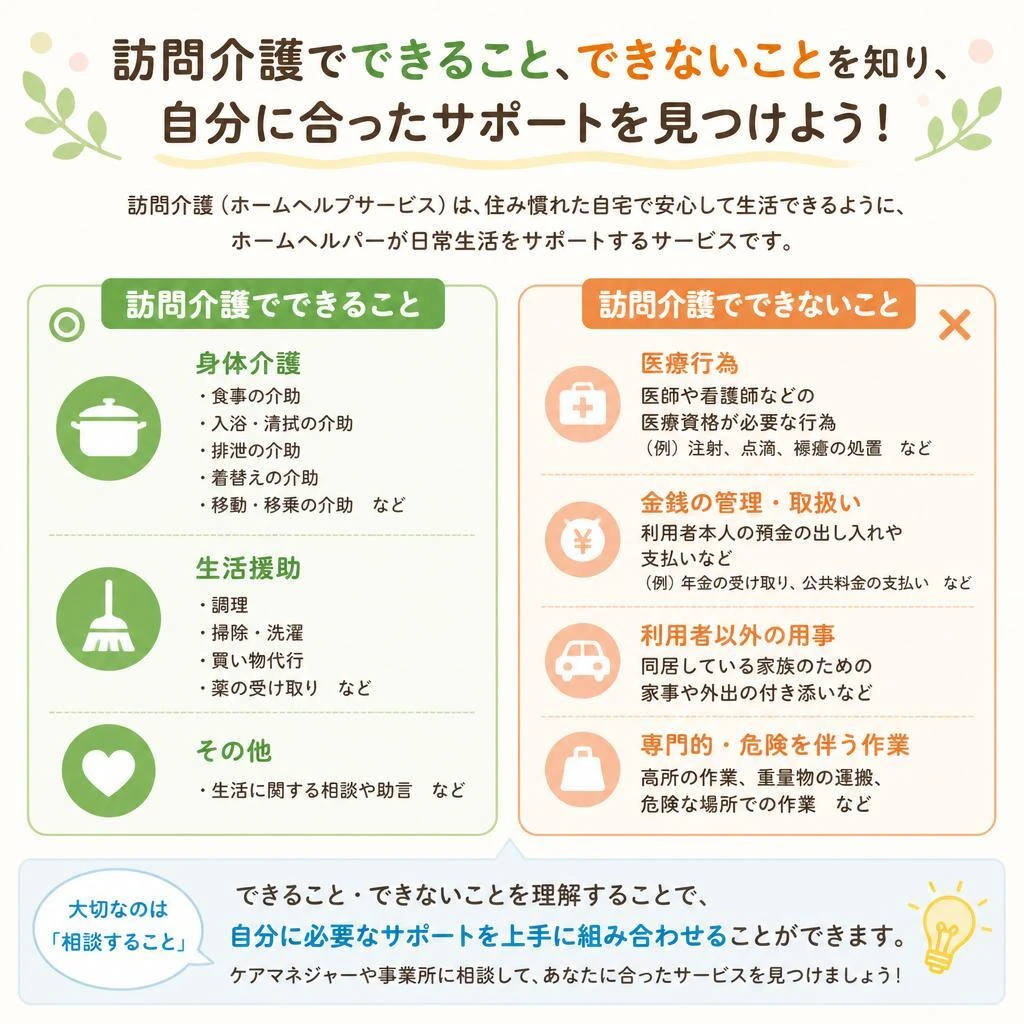 訪問介護でできること、できないことを知り、自分に合ったサポートを見つけよう！